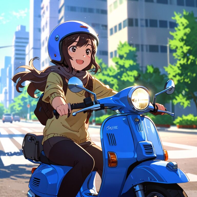Leonardo_Anime_XL_4d_of_a_woman_riding_a_blue_Vespa_motorbikes_0 - Salin
