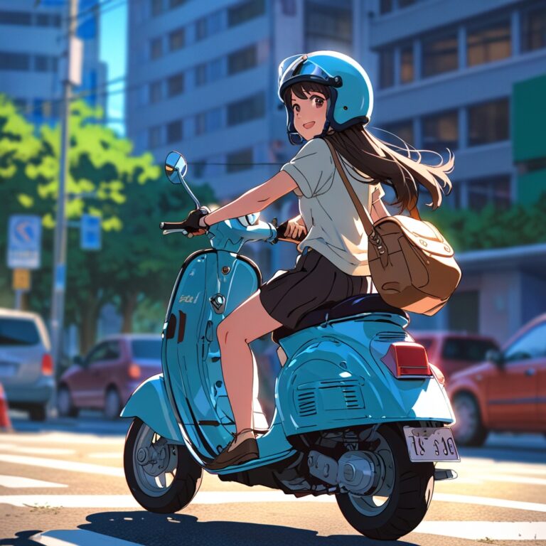 Leonardo_Anime_XL_4d_of_a_woman_riding_a_blue_Vespa_motorbikes_1 - Salin