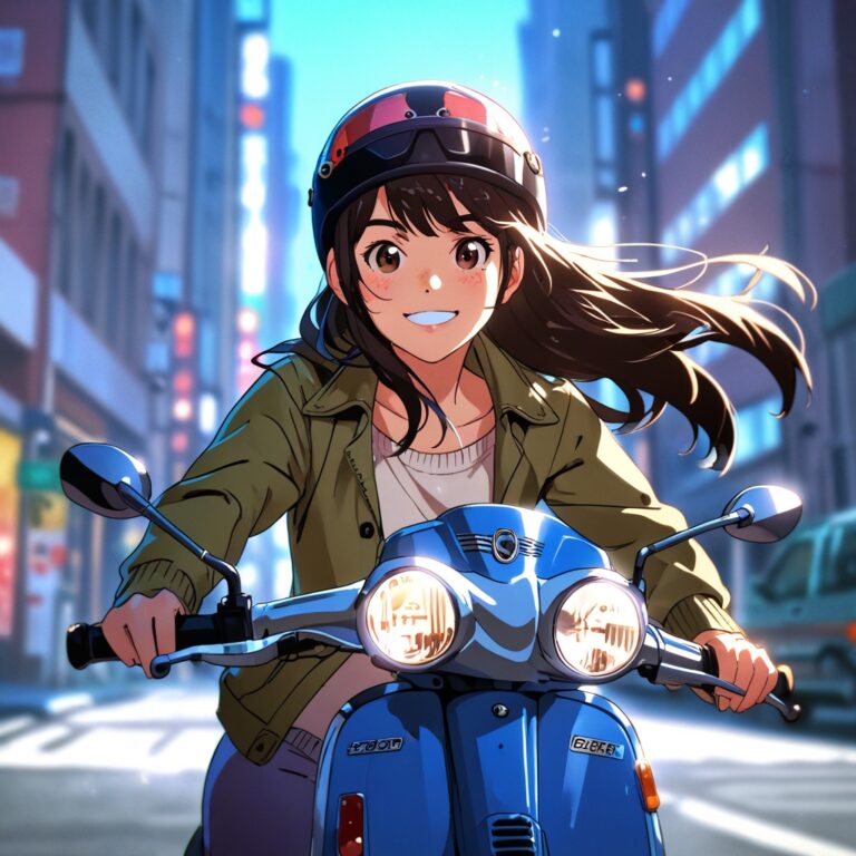 Leonardo_Anime_XL_4d_of_a_woman_riding_a_blue_Vespa_motorbikes_2 - Salin